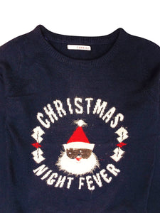 Ladies Navy Santa 'Christmas Night Fever' Slogan Knitted Jumper