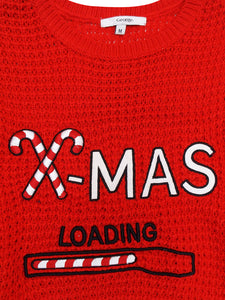 Ladies Red Festive Candy Cane 'X-MAS Loading' Knitted Jumper
