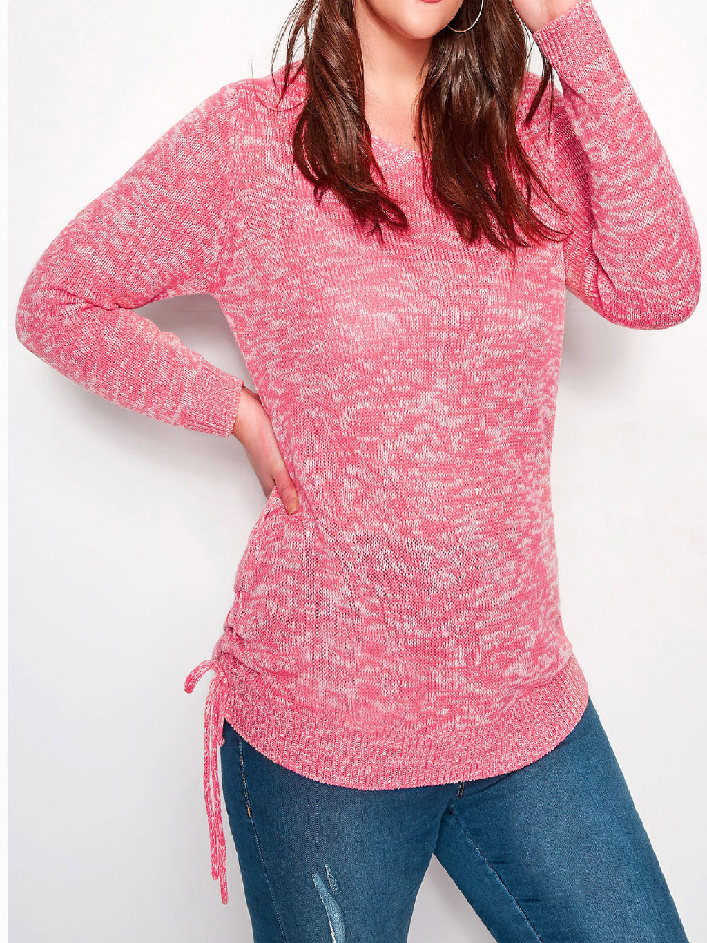 Ladies Coral Ruched Hem Knitted Jumper