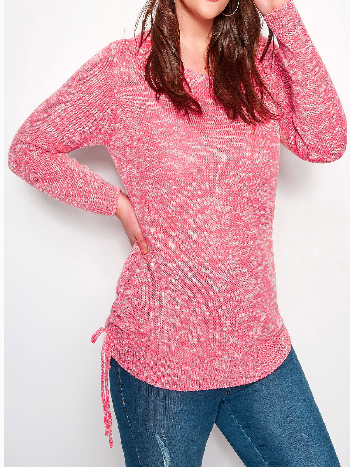Ladies Coral Ruched Hem Knitted Jumper