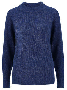 Ladies Ellos Blue Elvira Wool Blend Ribbed Knit Jumper