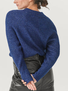 Ladies Ellos Blue Elvira Wool Blend Ribbed Knit Jumper