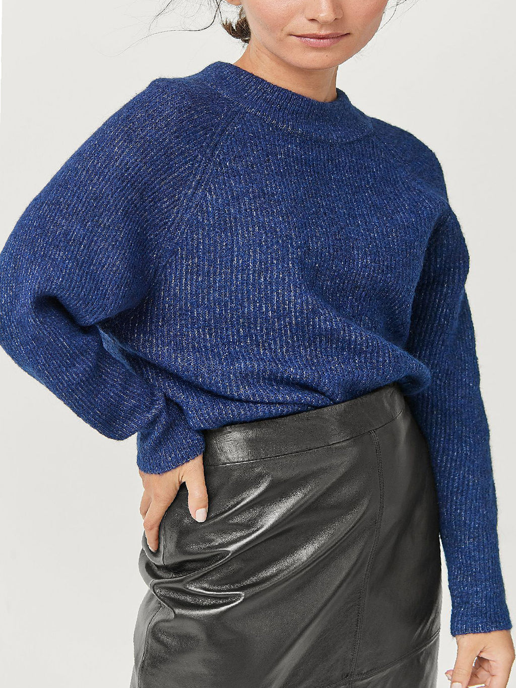 Ladies Blue Elvira Wool Blend Ribbed Knit Jumper