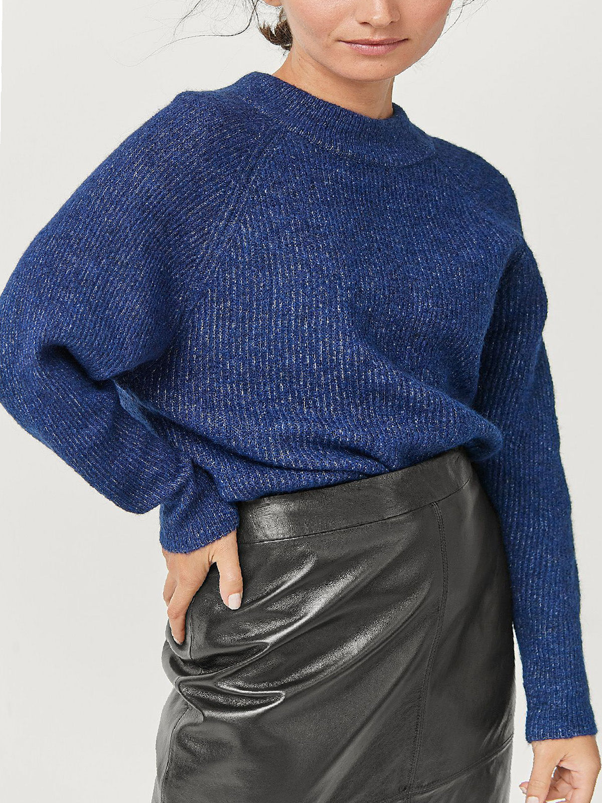 Ladies Blue Elvira Wool Blend Ribbed Knit Jumper
