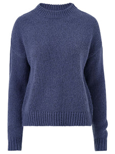 Ladies Blue Petronella Wool Blend Ribbed Knit Jumper