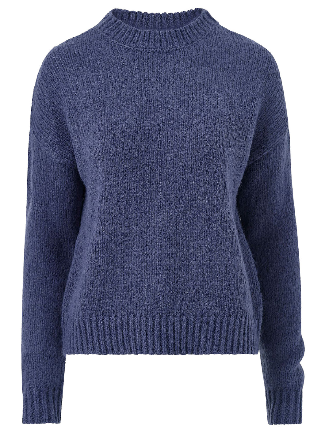 Ladies Blue Petronella Wool Blend Ribbed Knit Jumper