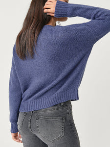 Ladies Blue Petronella Wool Blend Ribbed Knit Jumper