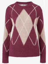 Load image into Gallery viewer, Ladies Ellos Wine Wool Blend Argyle Ribbed Knitted Jumper
