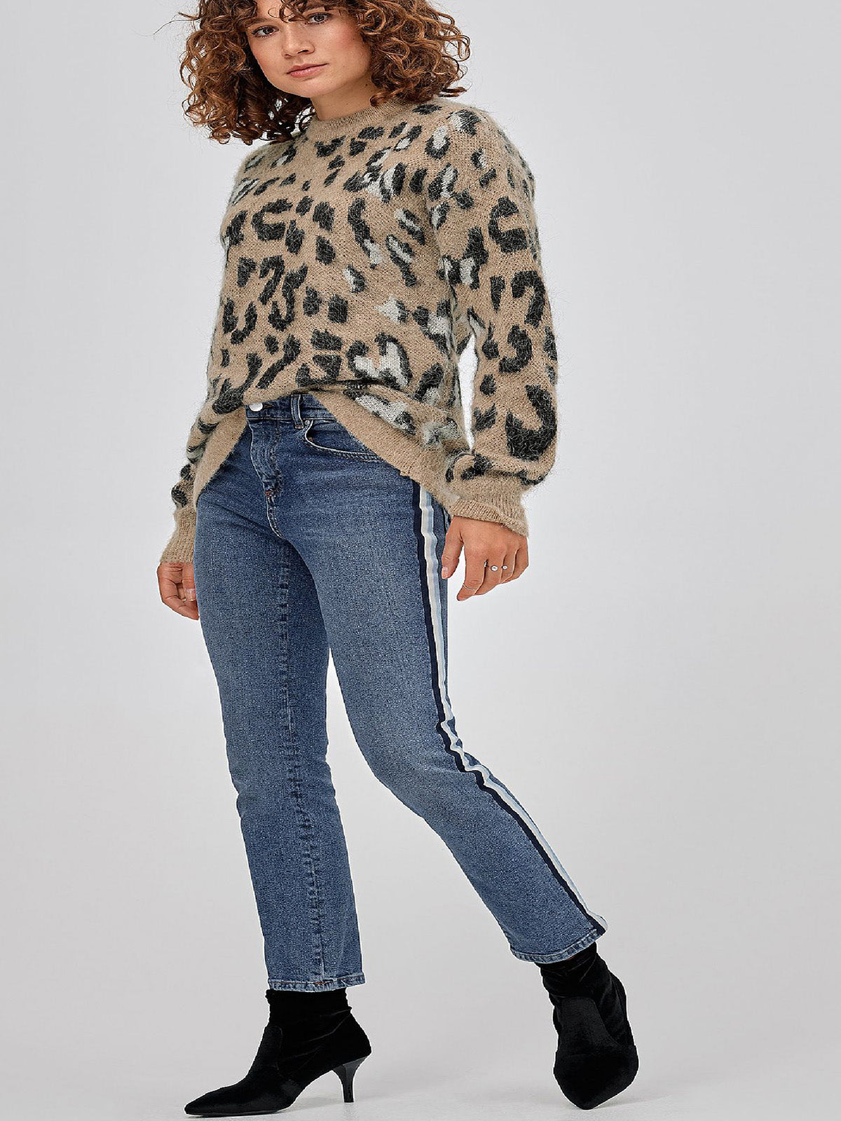 Ladies Beige Wool Blend Animal Print Knitted Jumper