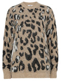 Ladies Beige Wool Blend Animal Print Knitted Jumper