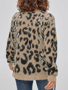Ladies Beige Wool Blend Animal Print Knitted Jumper