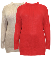 Load image into Gallery viewer, Ladies Beige Red Chunky Knitted Long Sleeve Plus Size Jumpers

