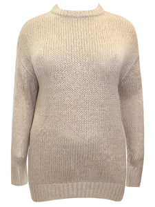 Ladies Beige Red Chunky Knitted Long Sleeve Plus Size Jumpers
