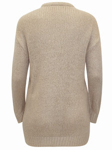 Ladies Beige Red Chunky Knitted Long Sleeve Plus Size Jumpers