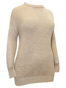 Ladies Beige Red Chunky Knitted Long Sleeve Plus Size Jumpers