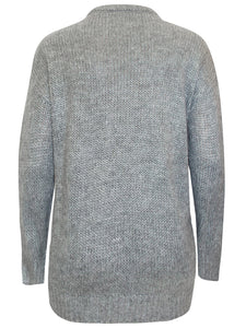 Ladies Grey Curve Chunky Ribbed Knit Long Sleeve Jumpers