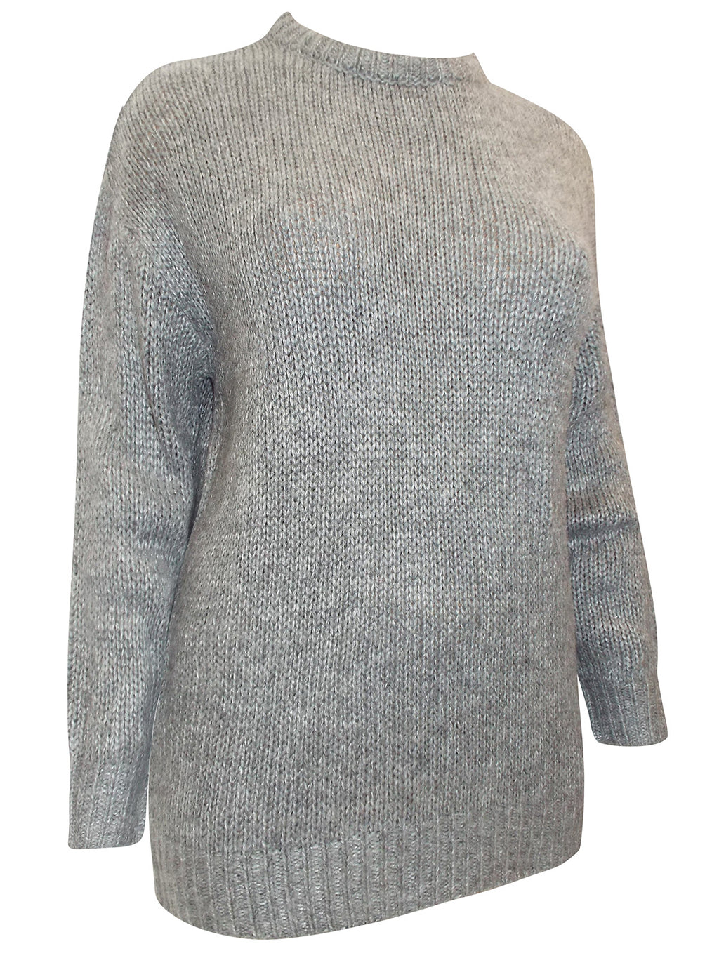 Ladies Grey Curve Chunky Ribbed Knit Long Sleeve Jumpers