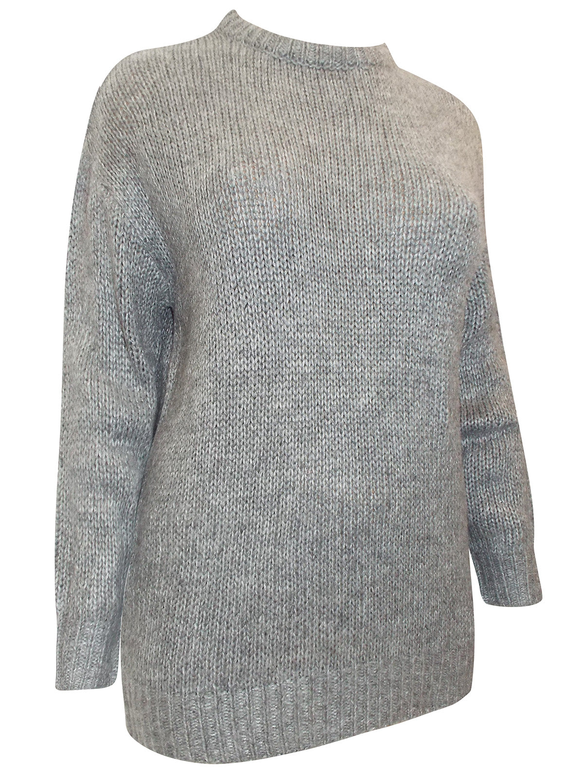 Ladies Grey Curve Chunky Ribbed Knit Long Sleeve Jumpers