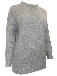 Ladies Grey Curve Chunky Ribbed Knit Long Sleeve Jumpers