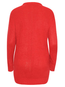 Ladies Beige Red Chunky Knitted Long Sleeve Plus Size Jumpers