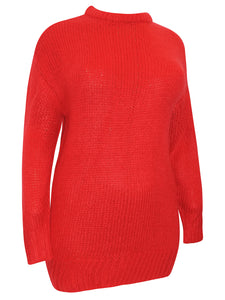 Ladies Beige Red Chunky Knitted Long Sleeve Plus Size Jumpers