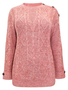 Ladies Damart Rose Chunky Cable Knit Button Shoulder Plus Size Jumpers