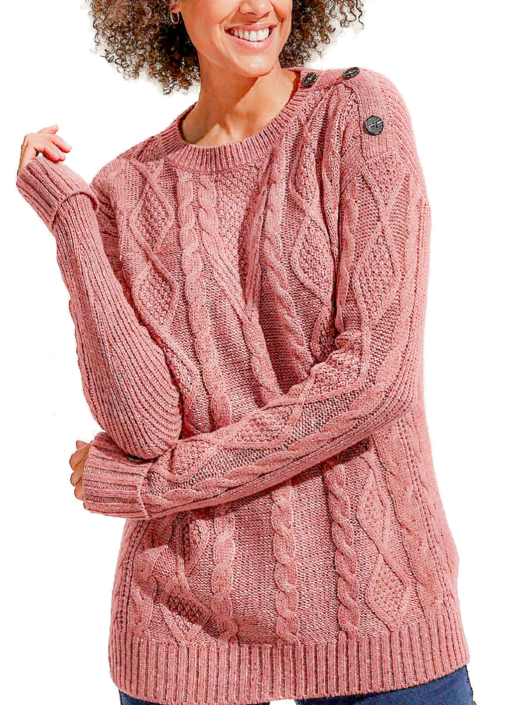 Ladies Damart Rose Chunky Cable Knit Button Shoulder Plus Size Jumpers