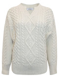 Ladies  Cream Ribbed V Neck Chunky Cable Knit Jumper