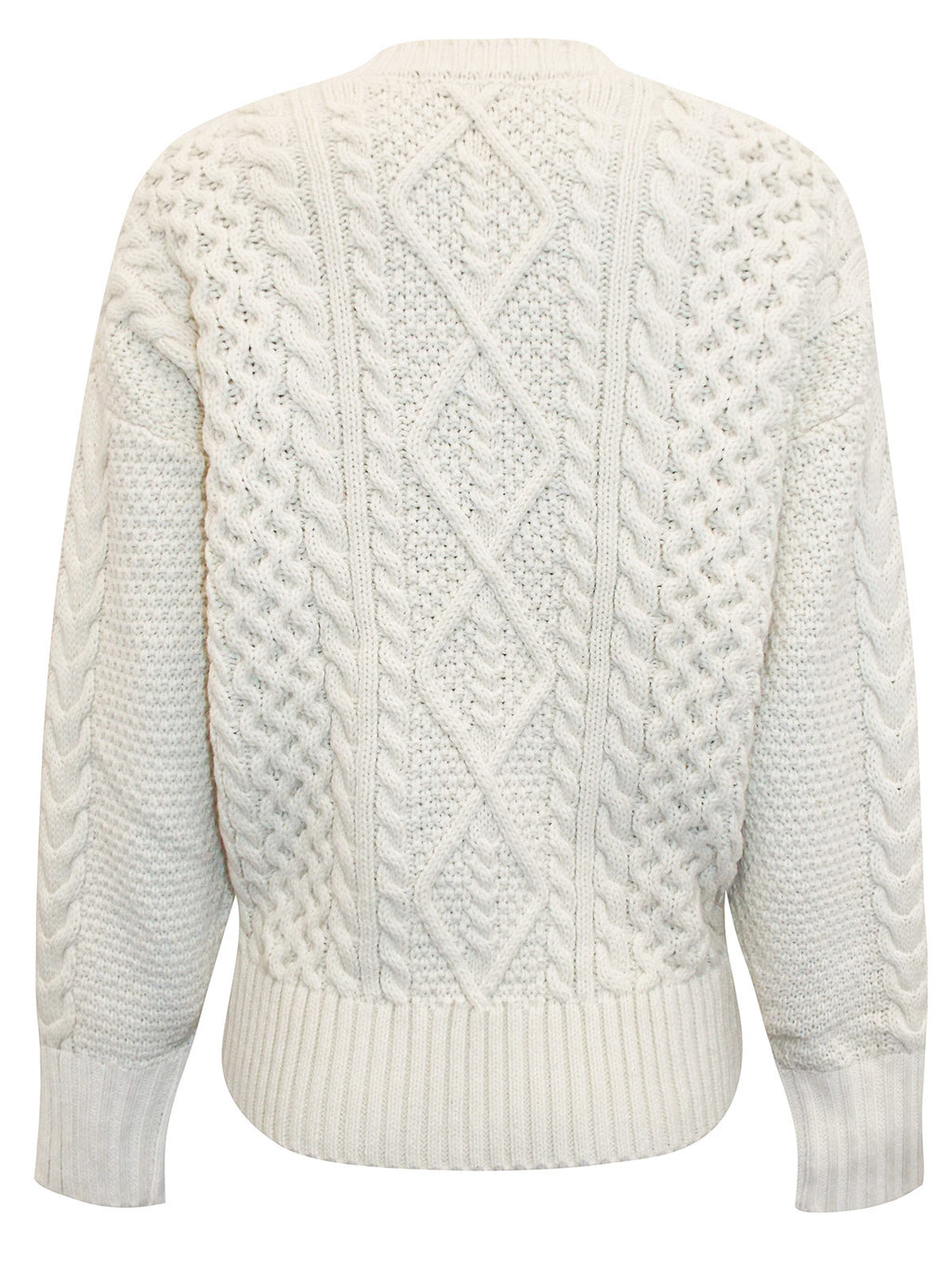 Ladies  Cream Ribbed V Neck Chunky Cable Knit Jumper
