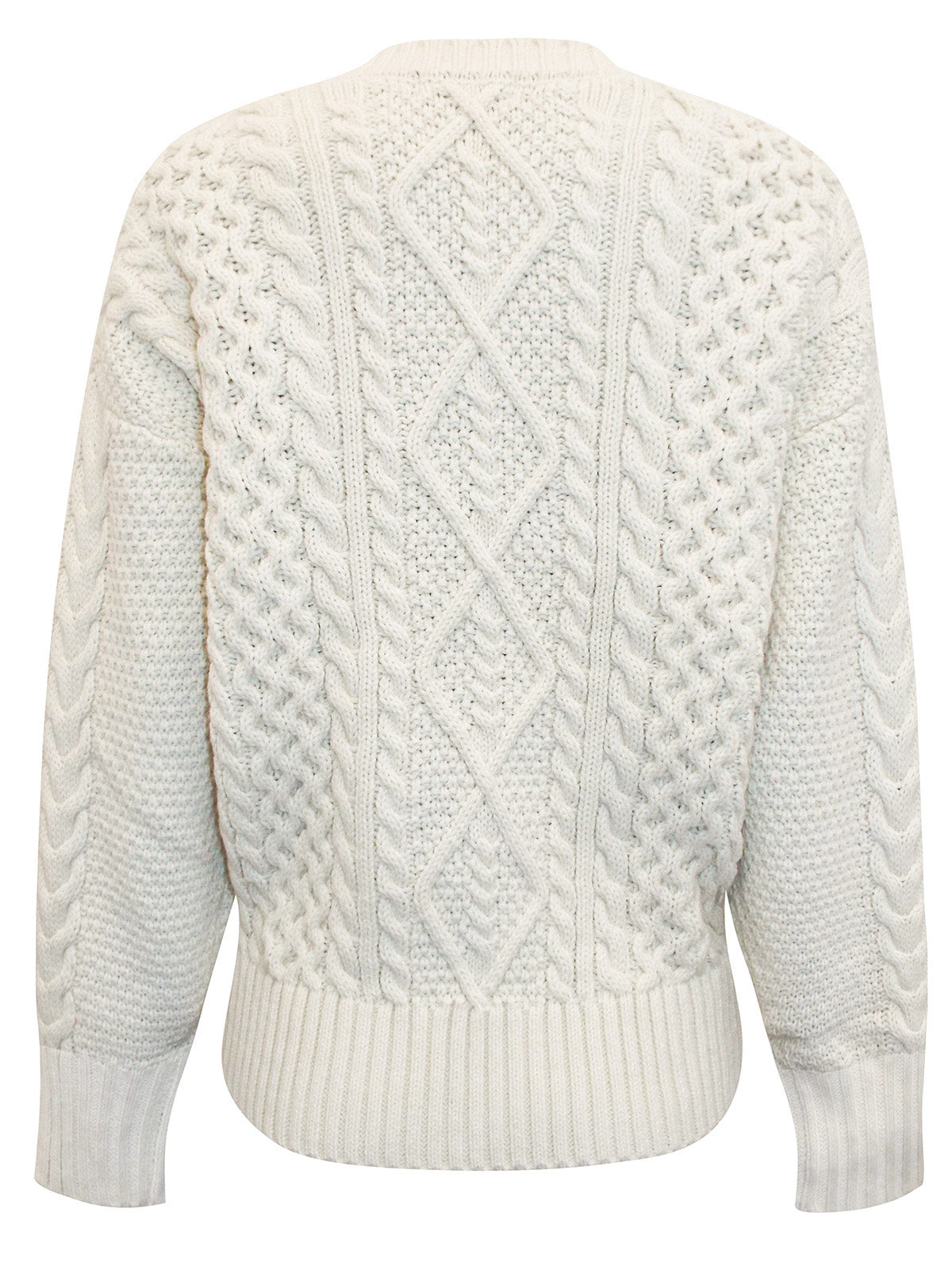 Ladies  Cream Ribbed V Neck Chunky Cable Knit Jumper
