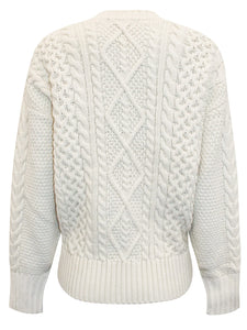 Ladies Yessica Cream Ribbed V Neck Chunky Cable Knit Jumper