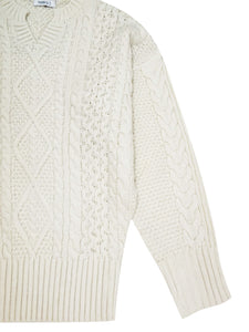 Ladies Yessica Cream Ribbed V Neck Chunky Cable Knit Jumper
