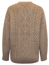 Load image into Gallery viewer, Ladies Yessica Coffee Ribbed V Neck Chunky Cable Knit Jumper
