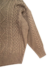 Load image into Gallery viewer, Ladies Yessica Coffee Ribbed V Neck Chunky Cable Knit Jumper
