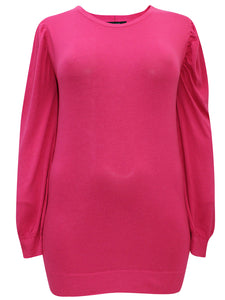 Pink Ruched Shoulder Soft Knit Crew Neck Plus Size Jumpers