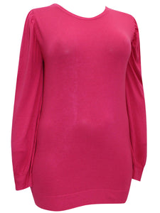 Pink Ruched Shoulder Soft Knit Crew Neck Plus Size Jumpers