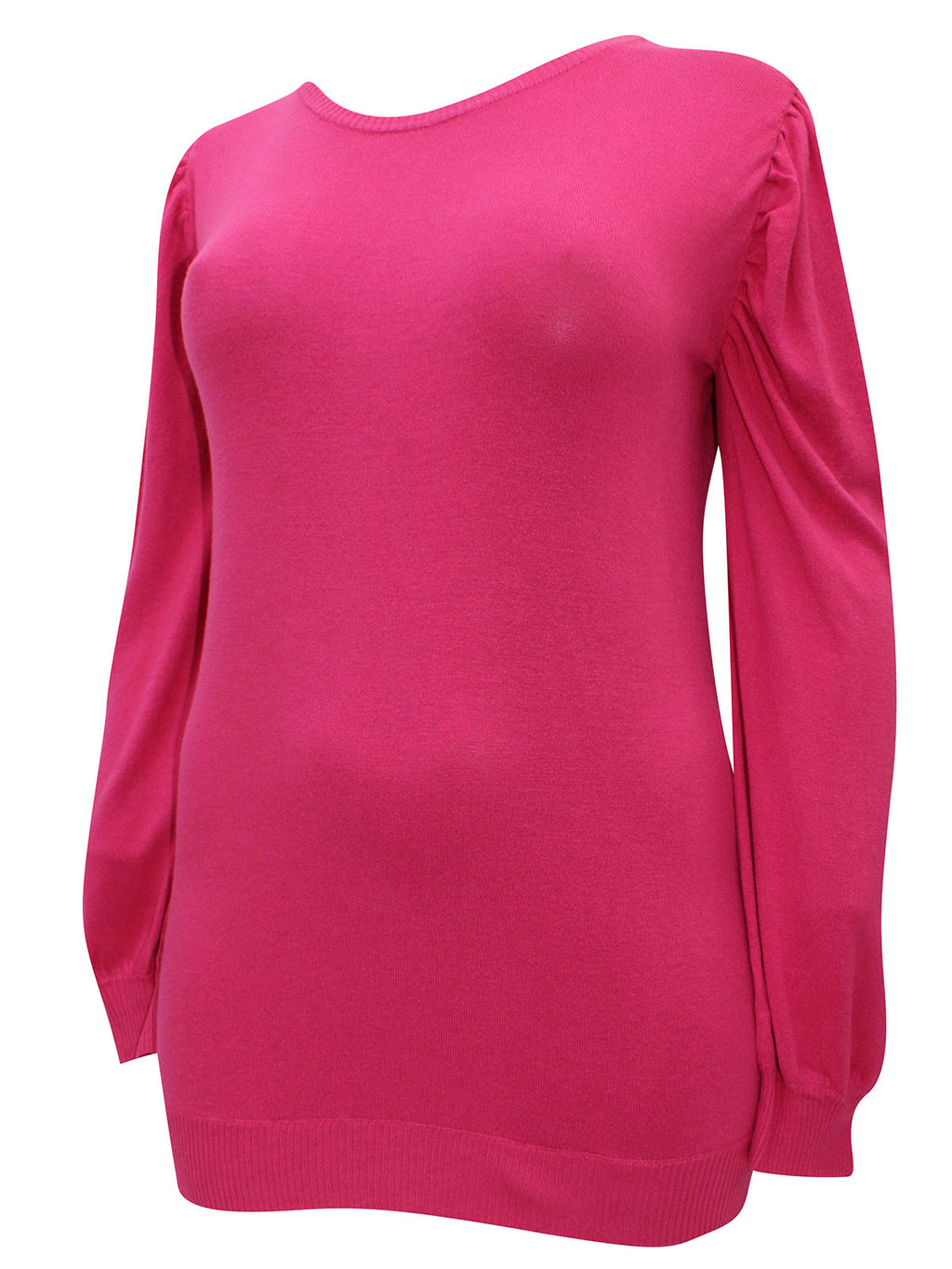 Pink Ruched Shoulder Soft Knit Crew Neck Plus Size Jumpers