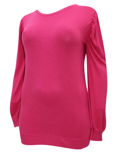 Pink Ruched Shoulder Soft Knit Crew Neck Plus Size Jumpers