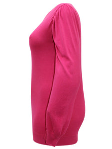 Pink Ruched Shoulder Soft Knit Crew Neck Plus Size Jumpers