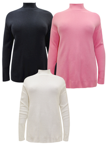 Pink Black Ivory High Neck Thick Soft Knit Plus Size  Jumpers