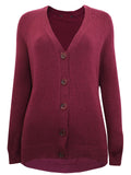 Ladies Claret Soft Knit Button Down Ribbed V Neck Cardigan