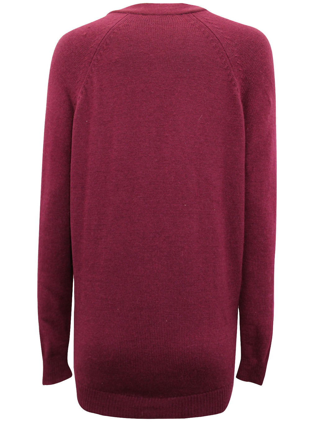 Ladies Claret Soft Knit Button Down Ribbed V Neck Cardigan