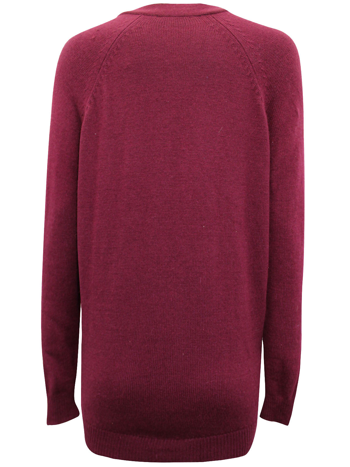 Ladies Claret Soft Knit Button Down Ribbed V Neck Cardigan
