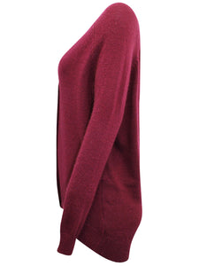 Ladies Claret Soft Knit Button Down Ribbed V Neck Cardigan