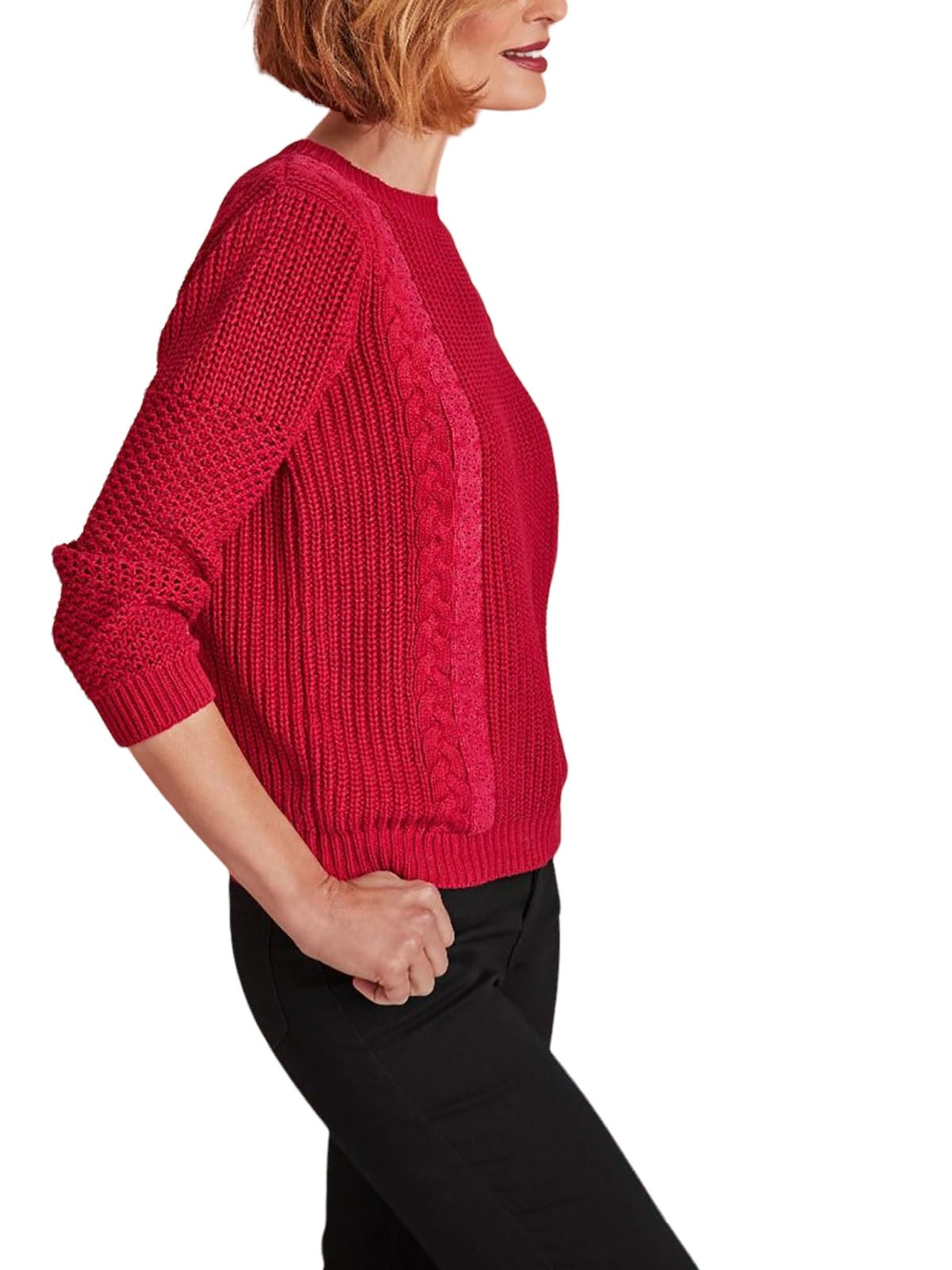 Ladies Red Lily Ella Textured Cotton Multi Stitch Thick Knit Long Sleeve Jumpers