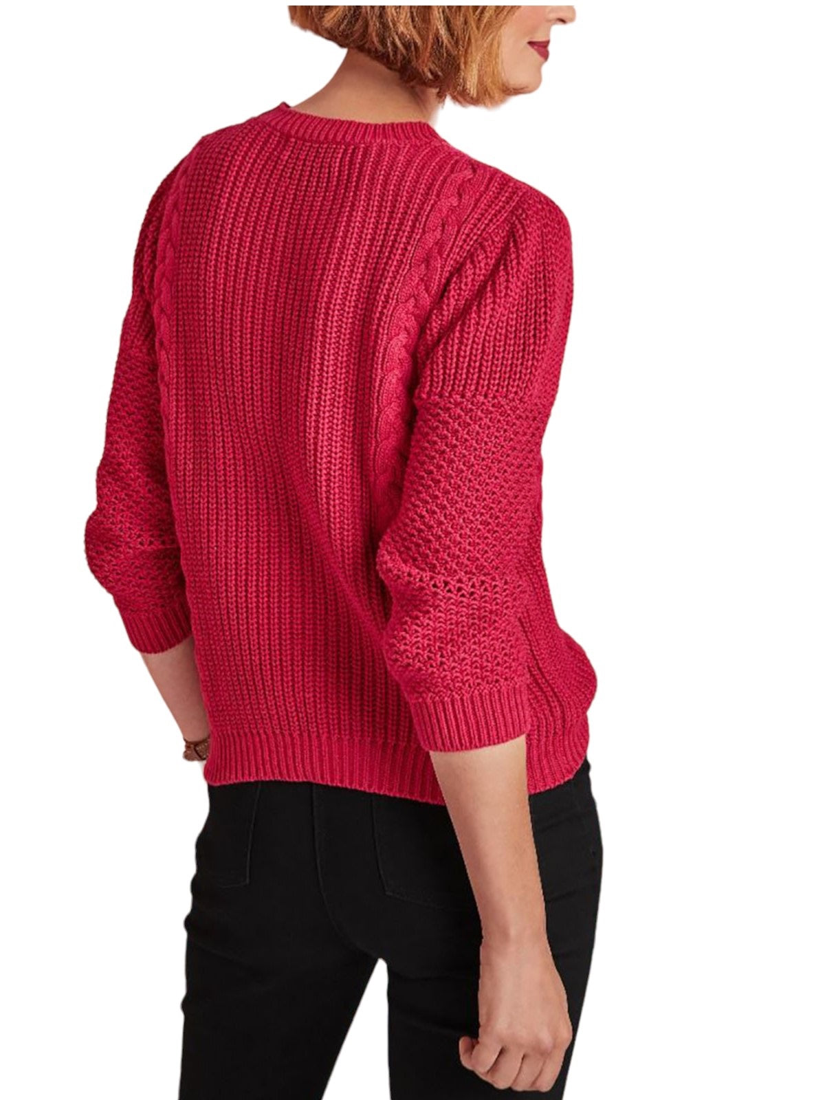Ladies Red Lily Ella Textured Cotton Multi Stitch Thick Knit Long Sleeve Jumpers