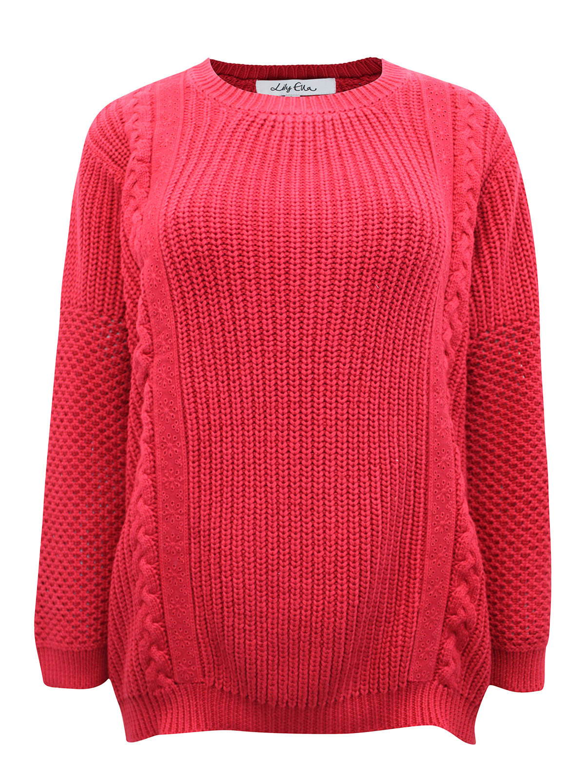 Ladies Red Lily Ella Textured Cotton Multi Stitch Thick Knit Long Sleeve Jumpers