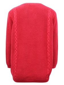 Ladies Red Lily Ella Textured Cotton Multi Stitch Thick Knit Long Sleeve Jumpers