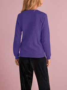 Ladies Lily Ella Purple Crochet Lace V-neck Cotton Jumper