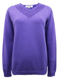 Ladies Lily Ella Purple Crochet Lace V-neck Cotton Jumper